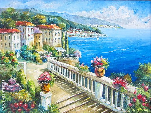 Дорожка с цветами на греческом побережье