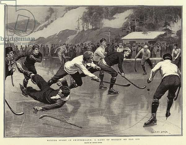 Winter Sport in Switzerland, a Game of Hockey on the Ice