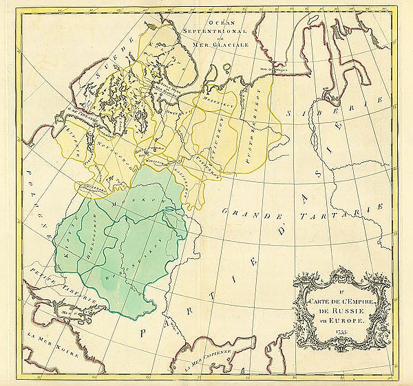 Карта: Российская Империя и Европа, 1755 г. 1