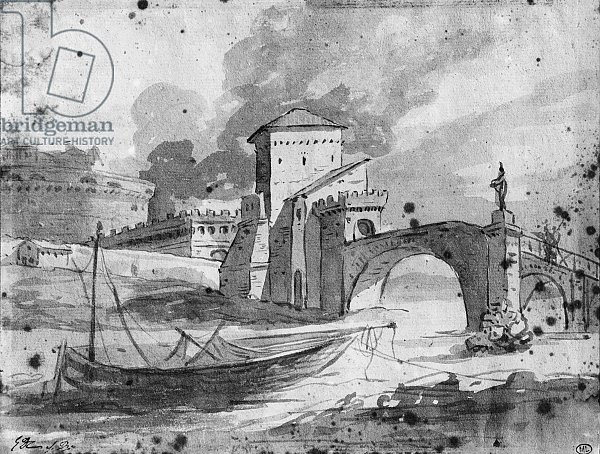 View of the Tiber near the bridge and the castle Sant'Angelo in Rome, c.1775-80