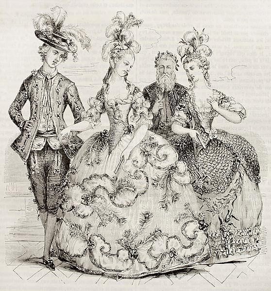 Court Ball in 1785: Costumes of marie Antoniette, Counts of Provence and Count of Artois. Created by