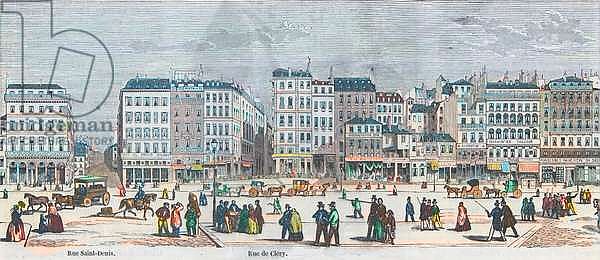 Boulevard Saint-Denis and Boulevard Bonne-Nouvelle - Rue Saint-Denis - Rue de Clery - Engraving in “Tableau-de-Paris” by Edmond Texier 1852