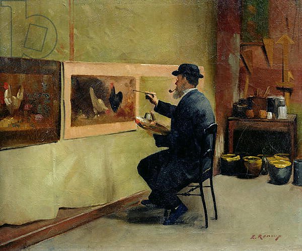 Charles Philippe Gevens, father-in-law of the artist, painting in his studio 21, avenue d'Eylau