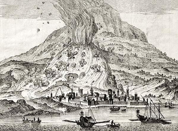 Catania, Sicily, and Etna volcano erupting. May be dated to the 18th c.