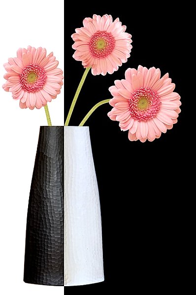 Три розовых герберы в черно-белой вазе