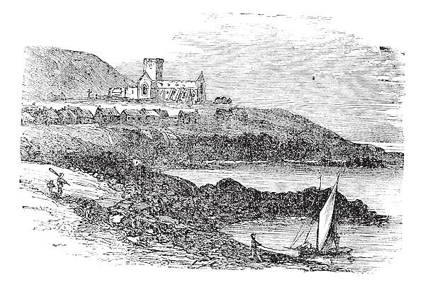The ruins of St Mary's Abbey in Iona Scotland vintage engraving