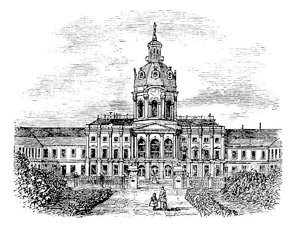 Charlottenburg Royal Palace, in Berlin, Germany, during the 1890s, vintage engraving.