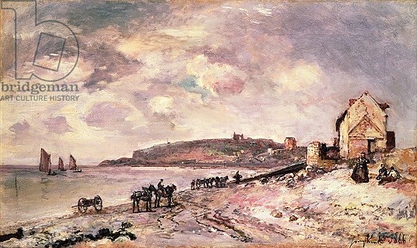 Seascape with ponies on the beach