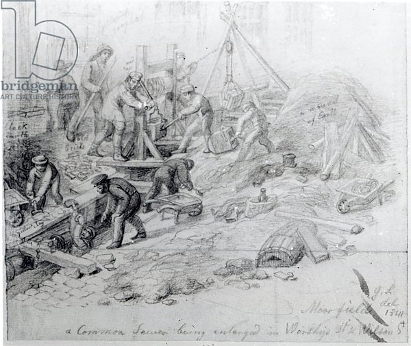 Enlarging the sewers at Moorfields, London, 1841