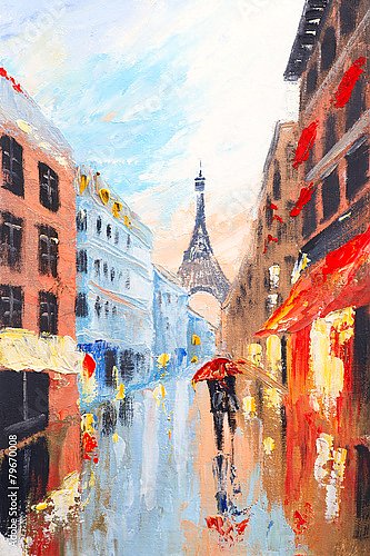 Пара под зонтом на улицах Парижа 