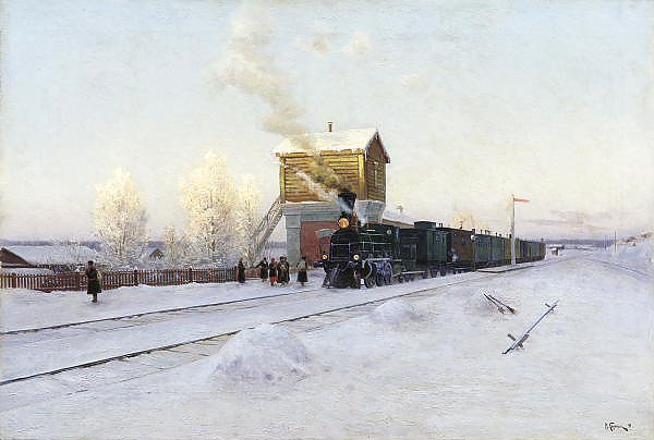 На полустанке. Зимнее утро на Уральской железной дороге. 1891