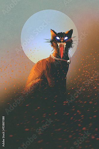 Злая кошка на фоне луны