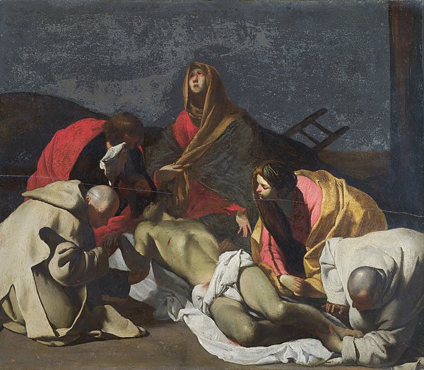 Монахи и женщины молятся над мертвым Христом