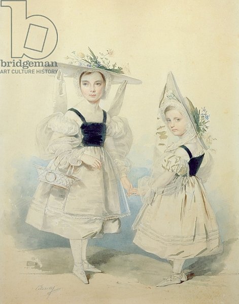 Portrait of the Grand Princesses Olga and Alexandra in Fancy Dress, 1830s