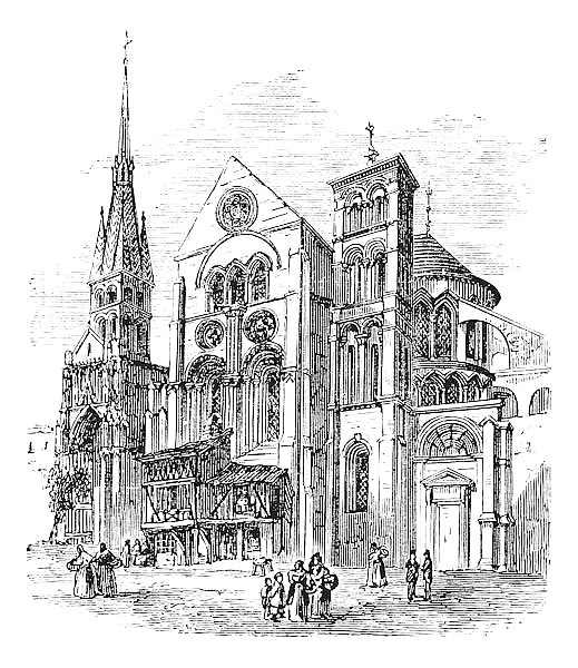 Notre-Dame-en-Vaux church, Chalons-en-Champagne, France vintage engraving
