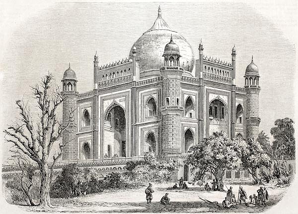 Safdarjung tomb, Delhi. Created by De Bar after photo of De la Grange, published on L'Illustration J