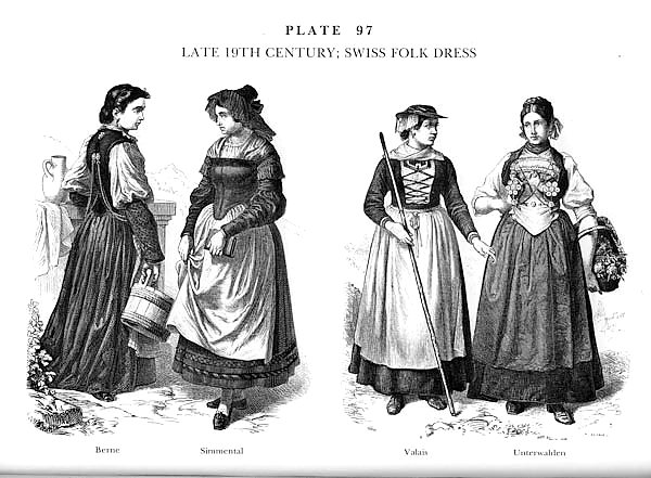 Fin du XIXè Siècle, Habits tradionnels Suisses,Late 19Th Century, Swiss Folk Dress