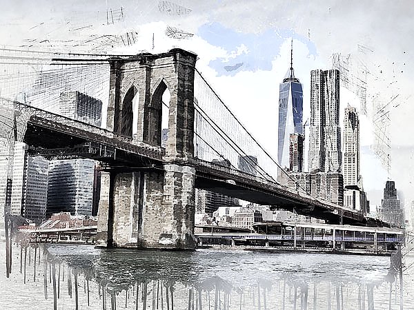 Бруклинский мост в серых красках