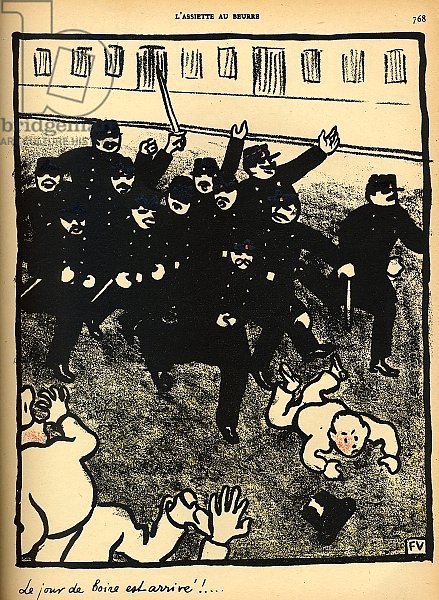 A police brigade charges a group of demonstrators, 1902