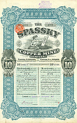 Постер Десять Акций Spassky Copper Mine Limited, 1913 г.