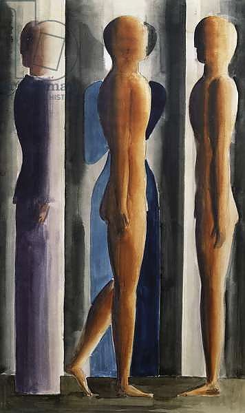 Formation. Tri-partition, 1929, by Oskar Schlemmer, watercolour and pencil on paper, 56x35 cm. Germany, 20th century.