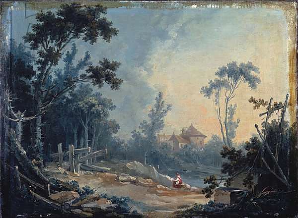 A Wooded Landscape with Buildings in the Distance
