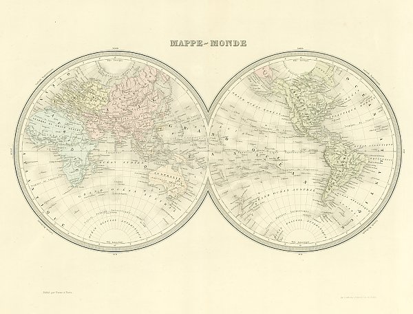 Карта мира в виде полушарий, 1863 г.