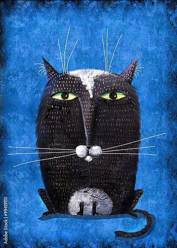 Черный кот на синем фоне