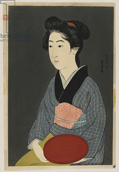 Woman Holding a Tray, Taisho era, January 1920