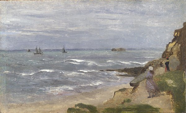 Морской пейзаж с людьми на скалах