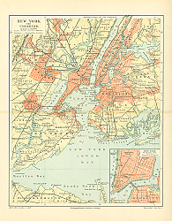 Постер Карта Нью-Йорка и его окрестностей, конец 19 в. 3