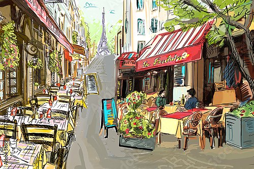 Уличное кафе в Париже, скетч