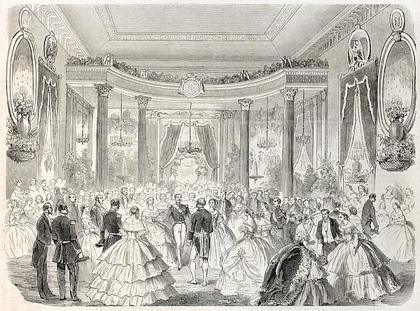 Emperor Napoleon III and empress at Grand Ball. Created by Godefroy-Durand, published on L'Illustrat