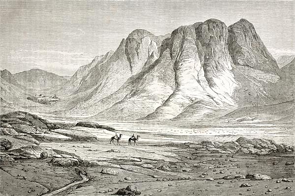 Saint Catherine's Monastery at the foot of Mount Sinai, Egypt. Created by Pottin and Bida, published