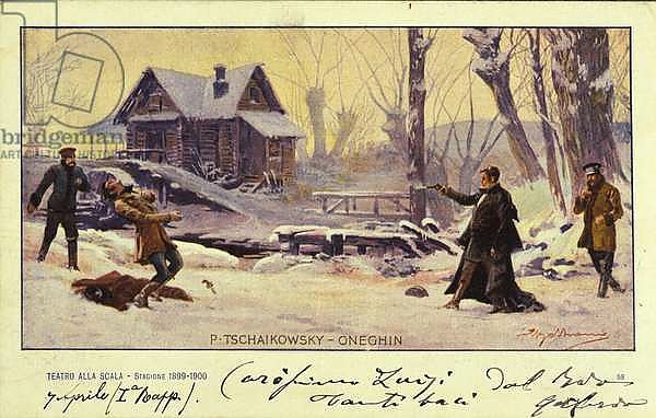 Postcard illustrating the opera 'Eugene Onegin', for a performance at La Scala, Milan, 1899-1900