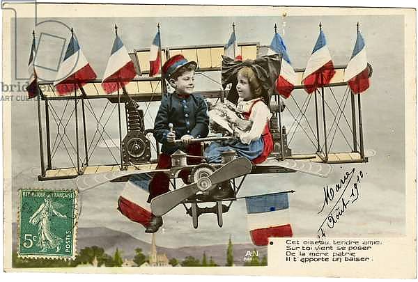 Postcard: This tender bird friend on you comes to ask of the mother country it brings you a kiss, August 24, 1910