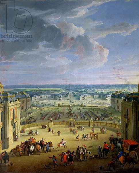 Perspective View from the Chateau of Versailles of the Place d'Armes and the Stables, 1688