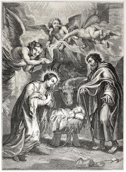 Holy Nativity. Engraved by Jourdain after painting of Rubens, published on L'Illustration Journal Un