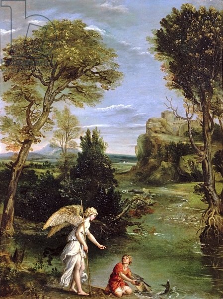 Landscape with Tobias laying hold of the Fish, c.1615