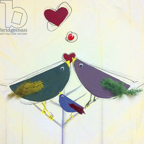 Love birds family, love hearts,, painting
