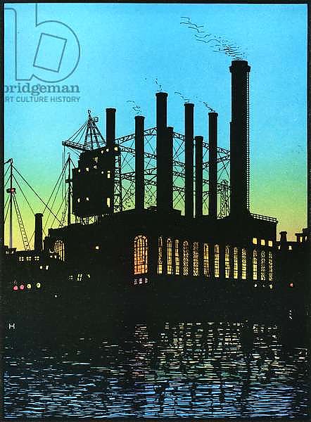 Гидроэлектростанция ночью, цветной постер, США, 1925 год