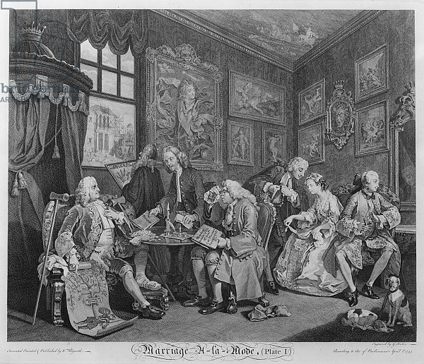 Marriage a la Mode, Plate I, The Marriage Settlement, 1745