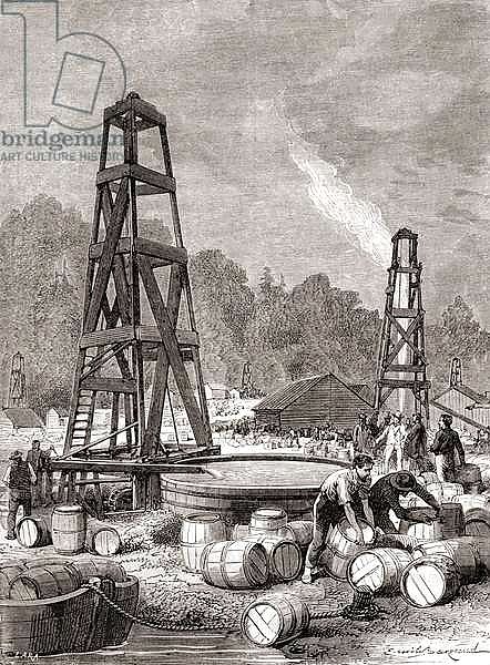 Источник нефти в Ойл-Крике, США, копия гравюры ок. 1870г