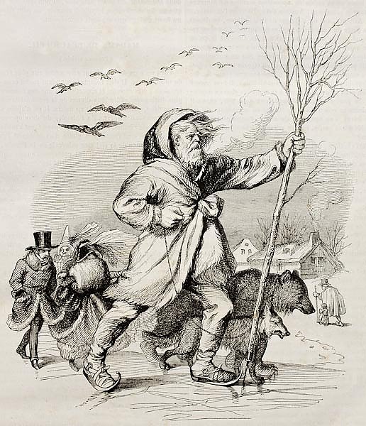 Winter, old allegoric illustration. Created by Grandville, published on Magasin Pittoresque, Paris, 