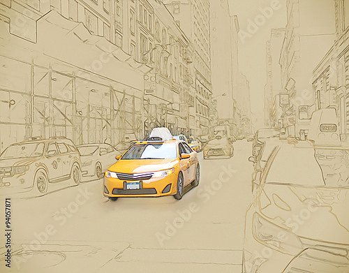 Постер Желтое такси в Манхэттене, Нью-Йорк