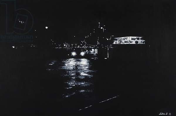 North Greenwich, night scene, road, London, Black & White 2016