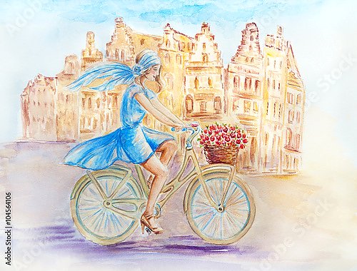 Девушка с цветами на велосипеде