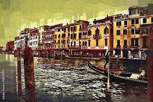 Венецианский пейзаж с лодкой и каналом