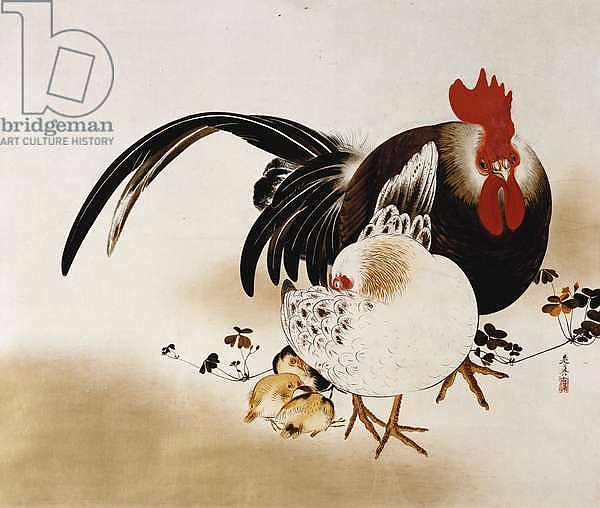 Cockerel, Hen and Chicks, 1892