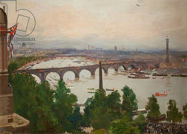 The River Pageant, as seen from the home of Sir James Barries, Adelphi Terrace, London, 4 August 1919, 1919